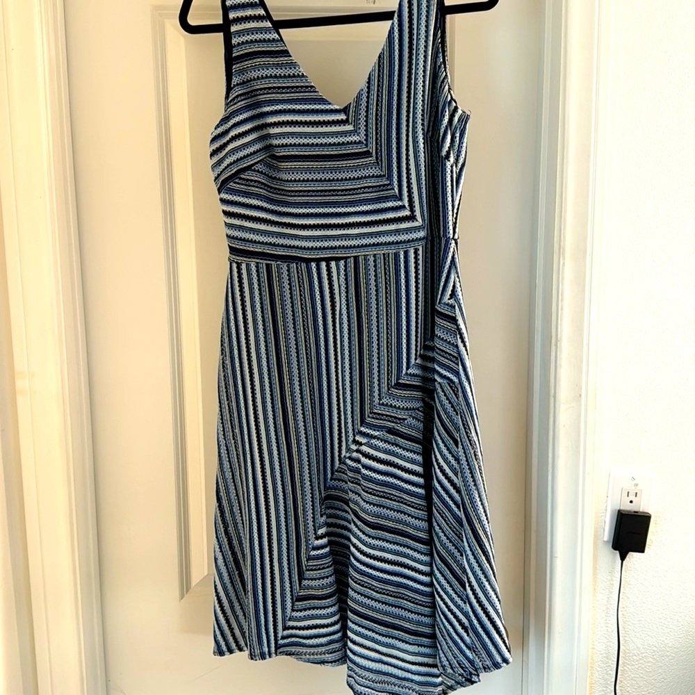 crochet styled multicolor blue dress
